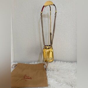 Christian Louboutin Gold Mini Bucket Bag with Chain crossbody